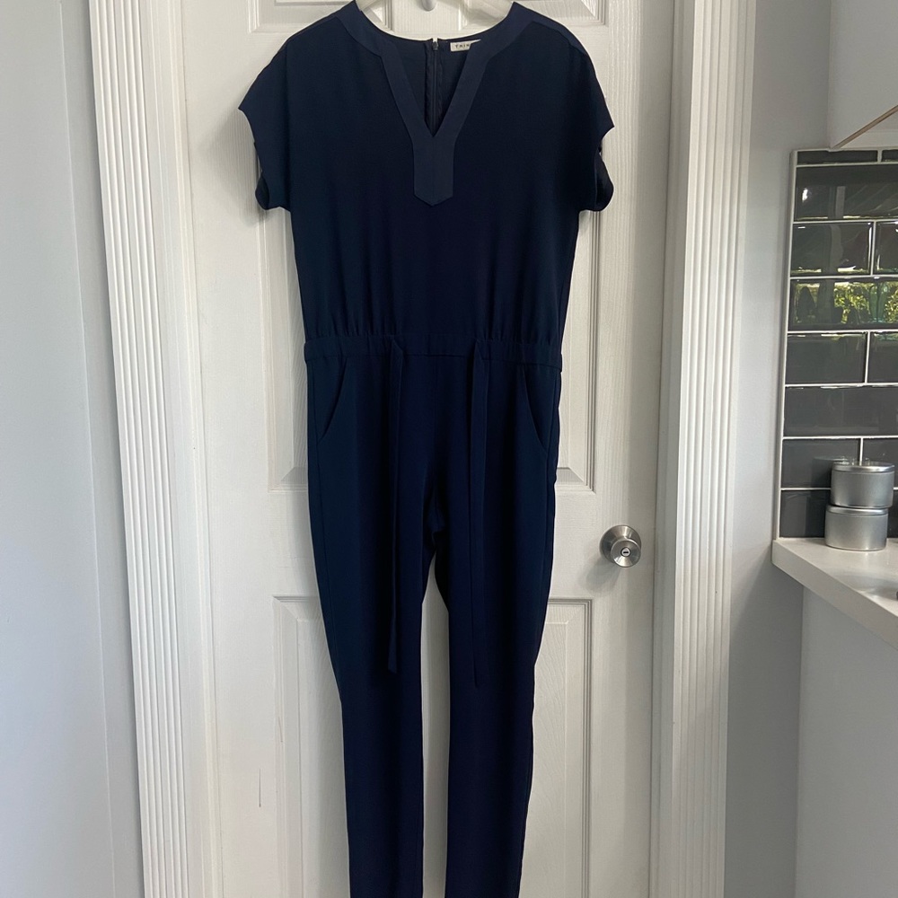 Trina Turk Romper Jumpsuit Size 4 Navy Blue Short Sleeve